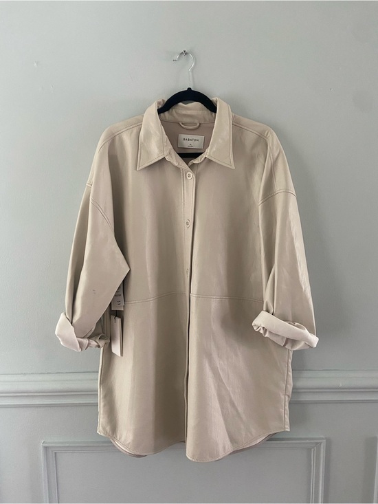 Babaton Tops - Babaton Soft Vegan Leather Button-Front Jacket - Taupe *see notes